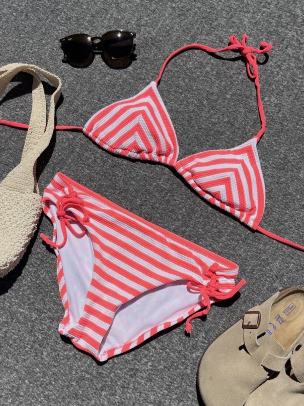 Xhilaration Bikini Striped Neon Pink/Orange - Size L - Removable Padding